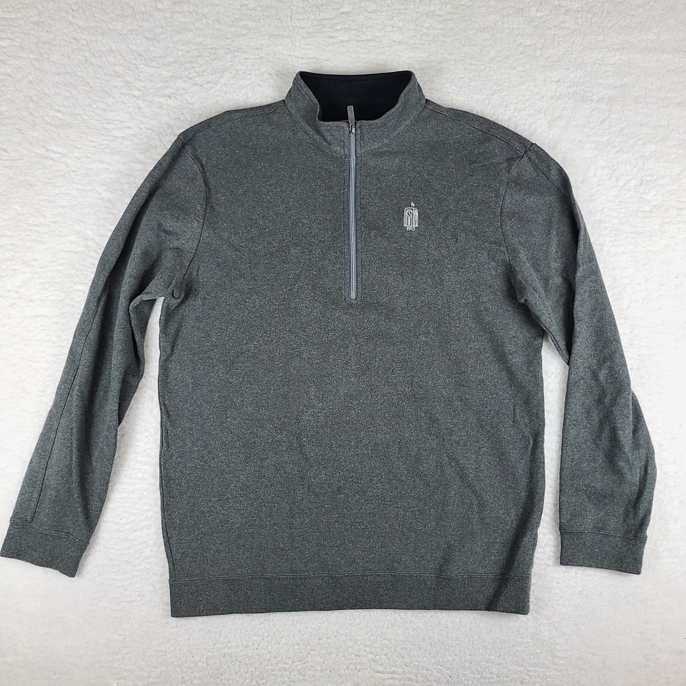 Straight Down Sweater Mens XL Dark Gray Quarter Zip Sweatshirt 100% Cotton‎